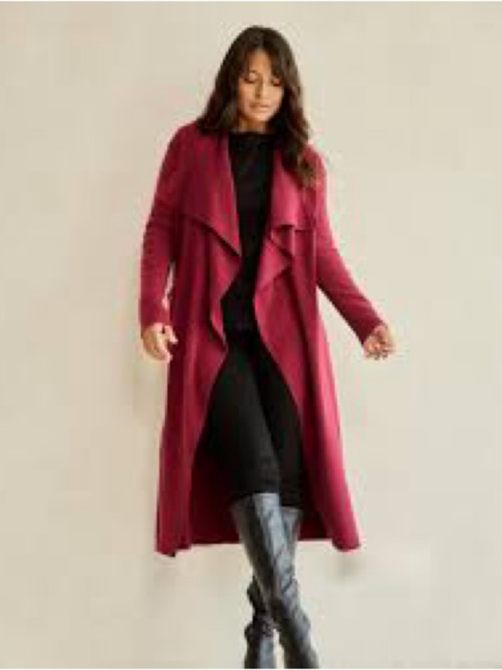Boohoo  Waterfall Burgundy Maroon Wine Red Wrap Wool Look Coat Long Trench Coat